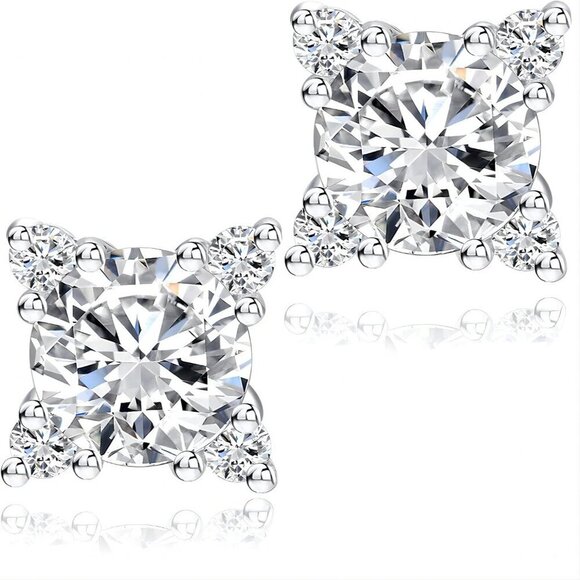 Women's Stud Earrings 18K White Gold Clear Brilliant Round Lab Earrings